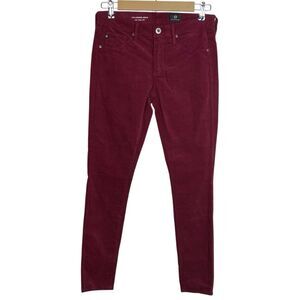 AG Velvet Corduroy Pants Womens 26 (28x29) Red Legging Super Skinny Ankle NEW